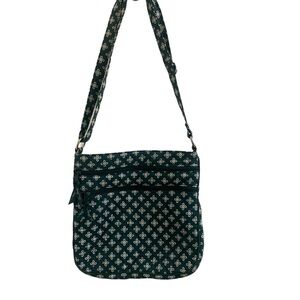 Vera Bradley Green/White Triple Zipper Crossbody Bag